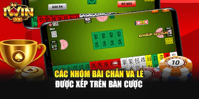 Các nhóm bài chẵn và lẻ được xếp trên bàn cược